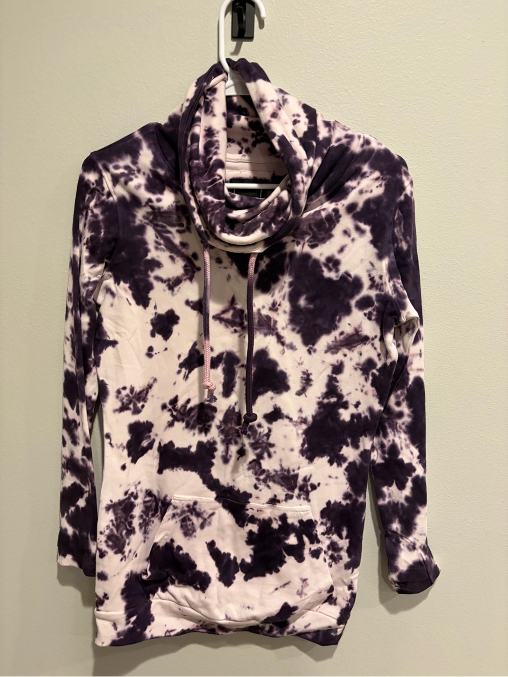 Lily & Lottie Cozy Tie-Dye Cowl Neck Pullover Hoodie in Purple